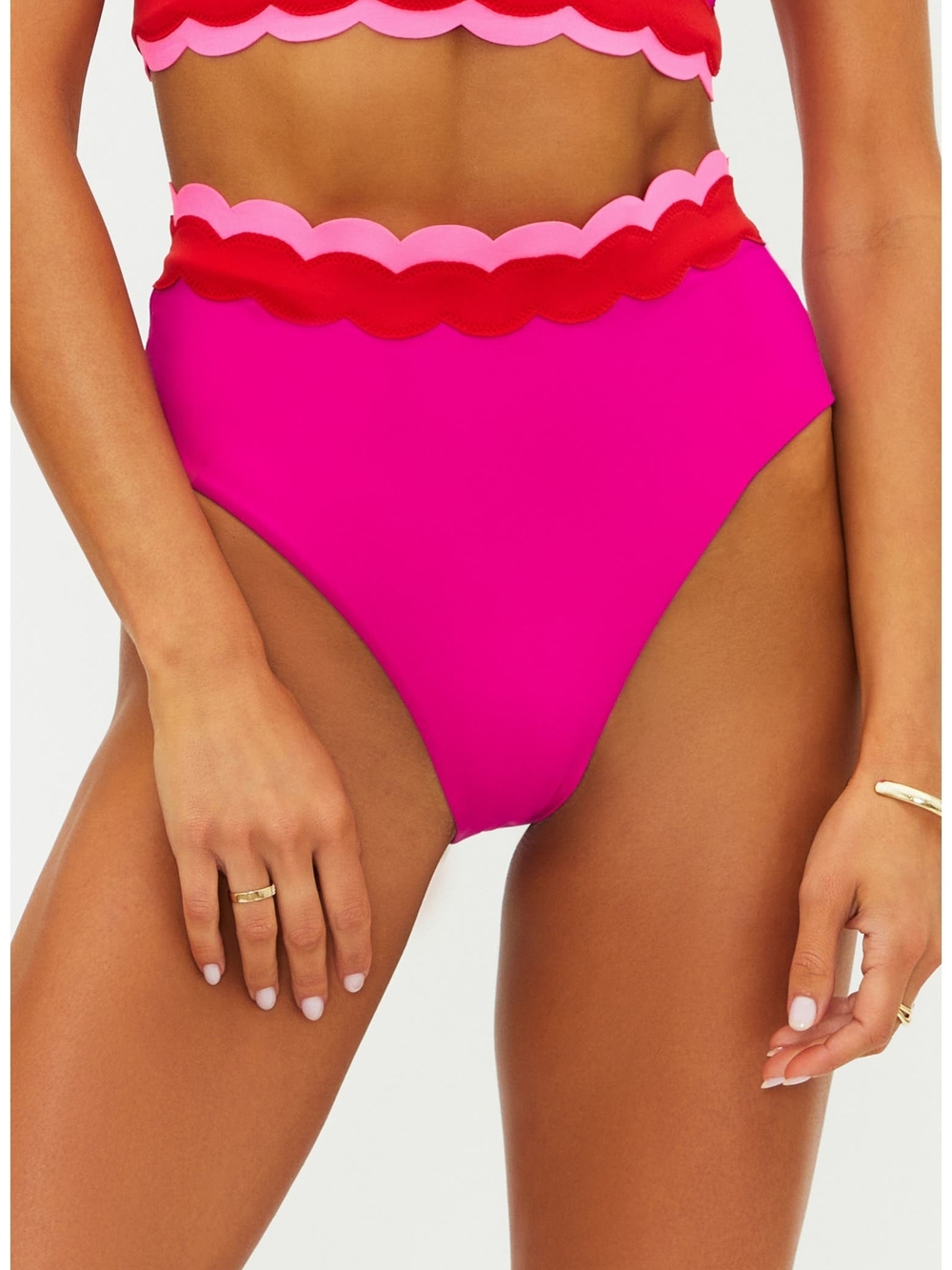 Beach Riot Harriet High Waist Bikini Bottoms Fuchsia Red Neon Pink Wave